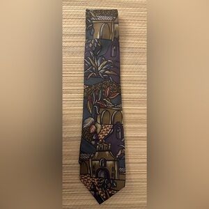Cellini Collection Southwest Floral Architecture Purple Maroon Necktie NWOT 58”